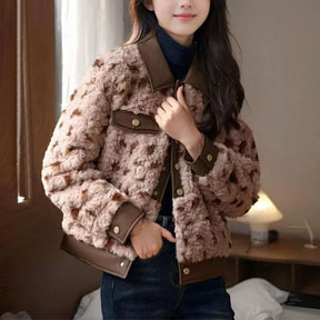 Women's Lazy Wind Lamb Wool Patchwork Short Coat