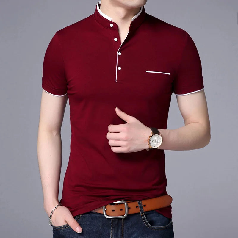 Men's Slim Fit Mandarin Collar Polo Shirt