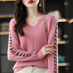 Women's Loose Fit V-Neck Cashmere Wool Sweater