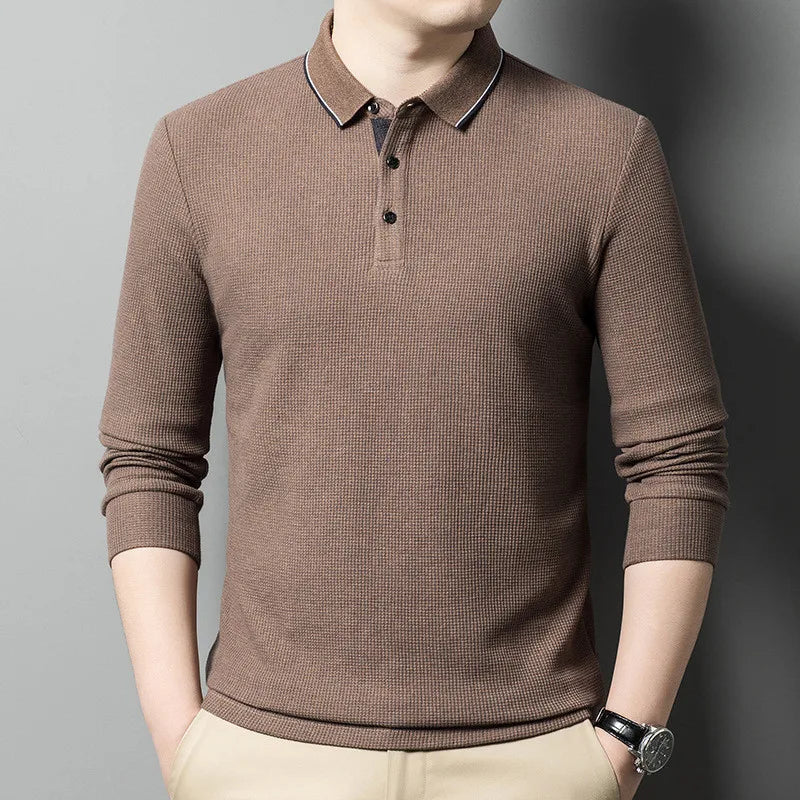 Men's Luxury Cotton Blend Long Sleeve Polo Shirt