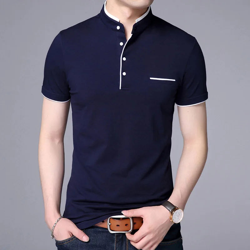 Men's Slim Fit Mandarin Collar Polo Shirt