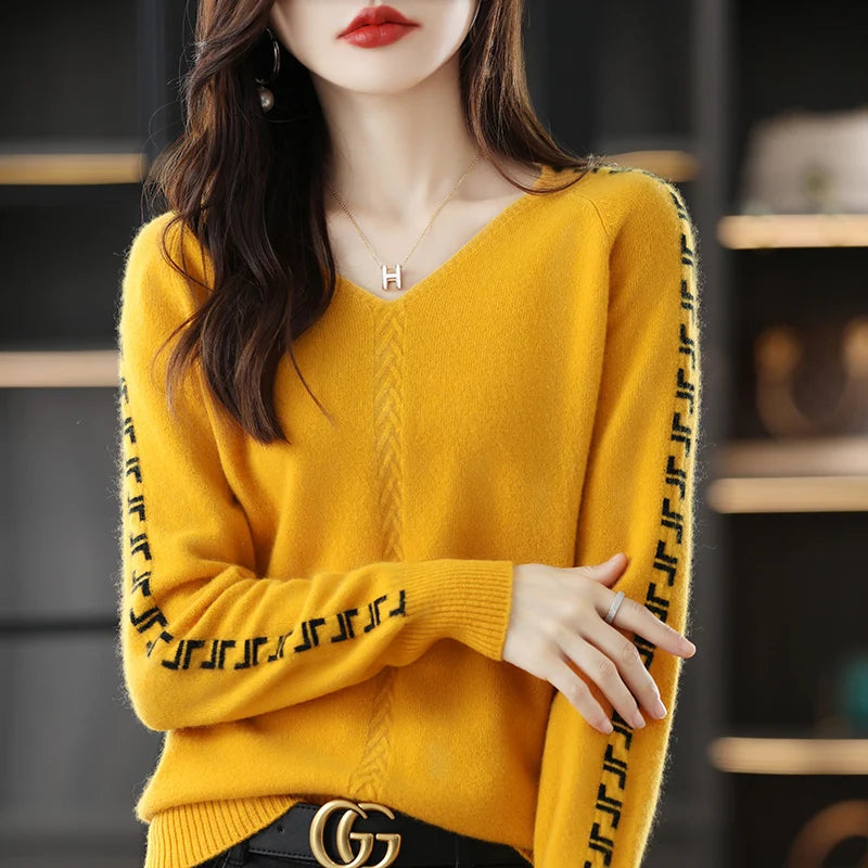 Women's Loose Fit V-Neck Cashmere Wool Sweater