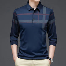 Men's Black Striped Long Sleeve Polo Shirt