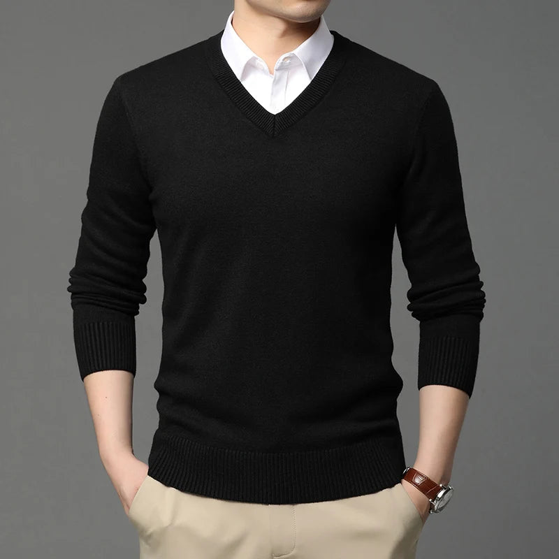 Men's High-Quality Woolen V-Neck Pullover Sweater