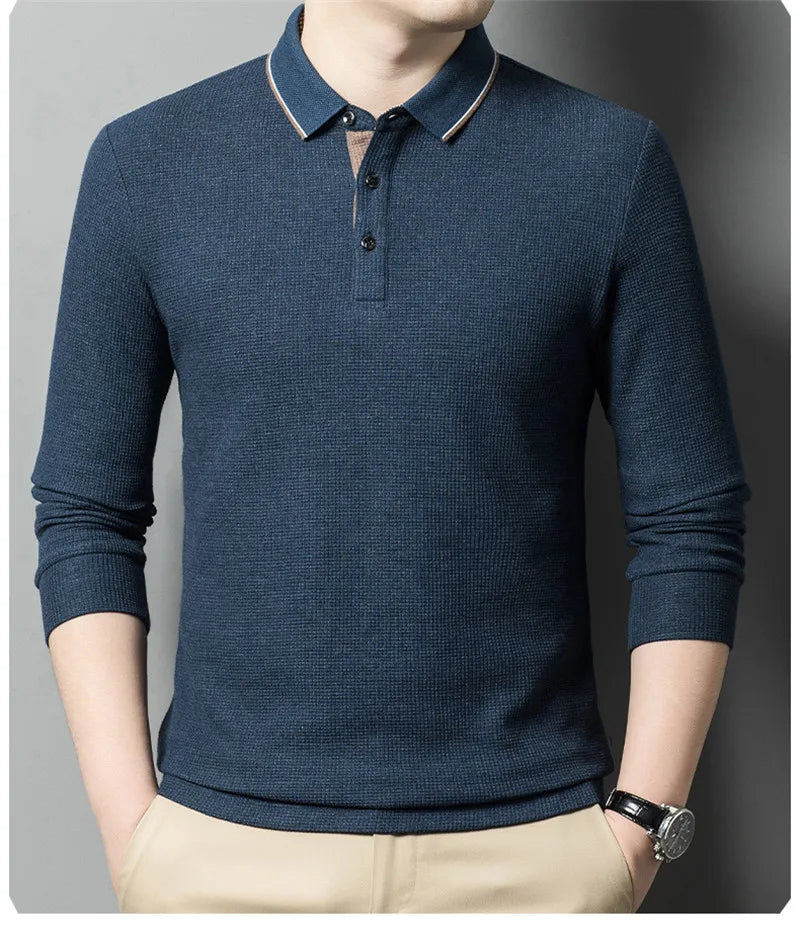 Men's Luxury Cotton Blend Long Sleeve Polo Shirt