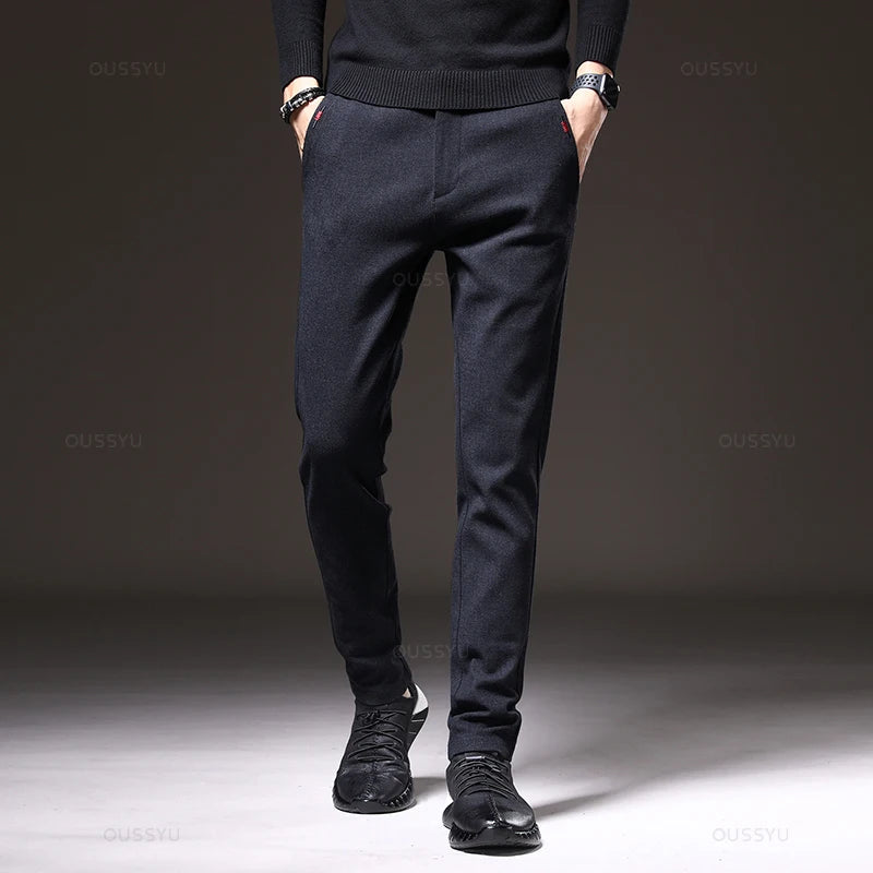 Men's Elastic Waist Slim Fit Cotton Trousers