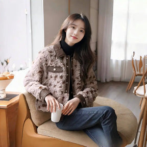 Women's Lazy Wind Lamb Wool Patchwork Short Coat