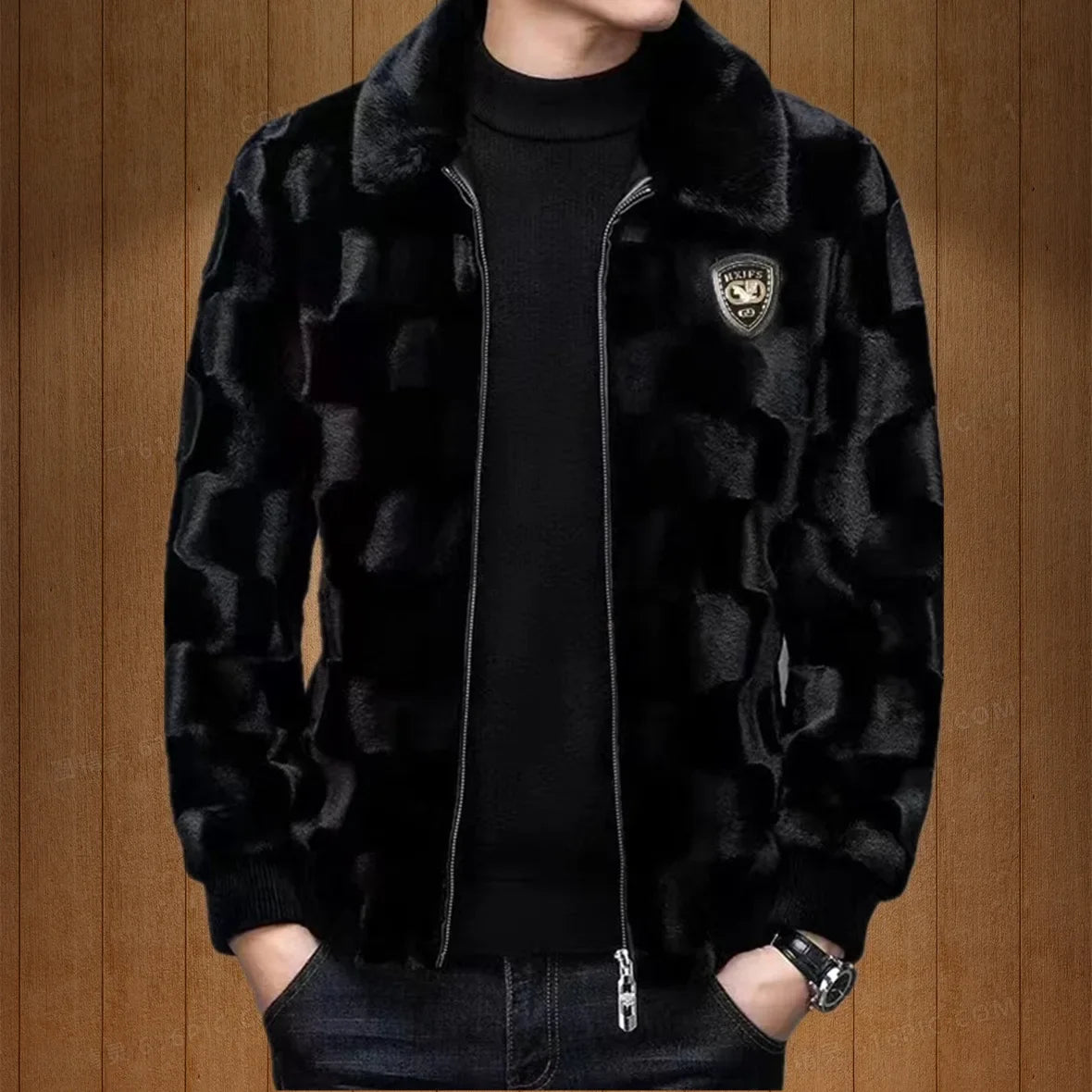 Men's Faux Fur Leather Winter Overcoat