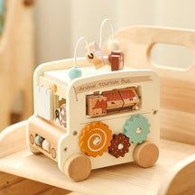 Montessori Baby Wooden Busy Bus - 5-in-1 Educational Car Toy