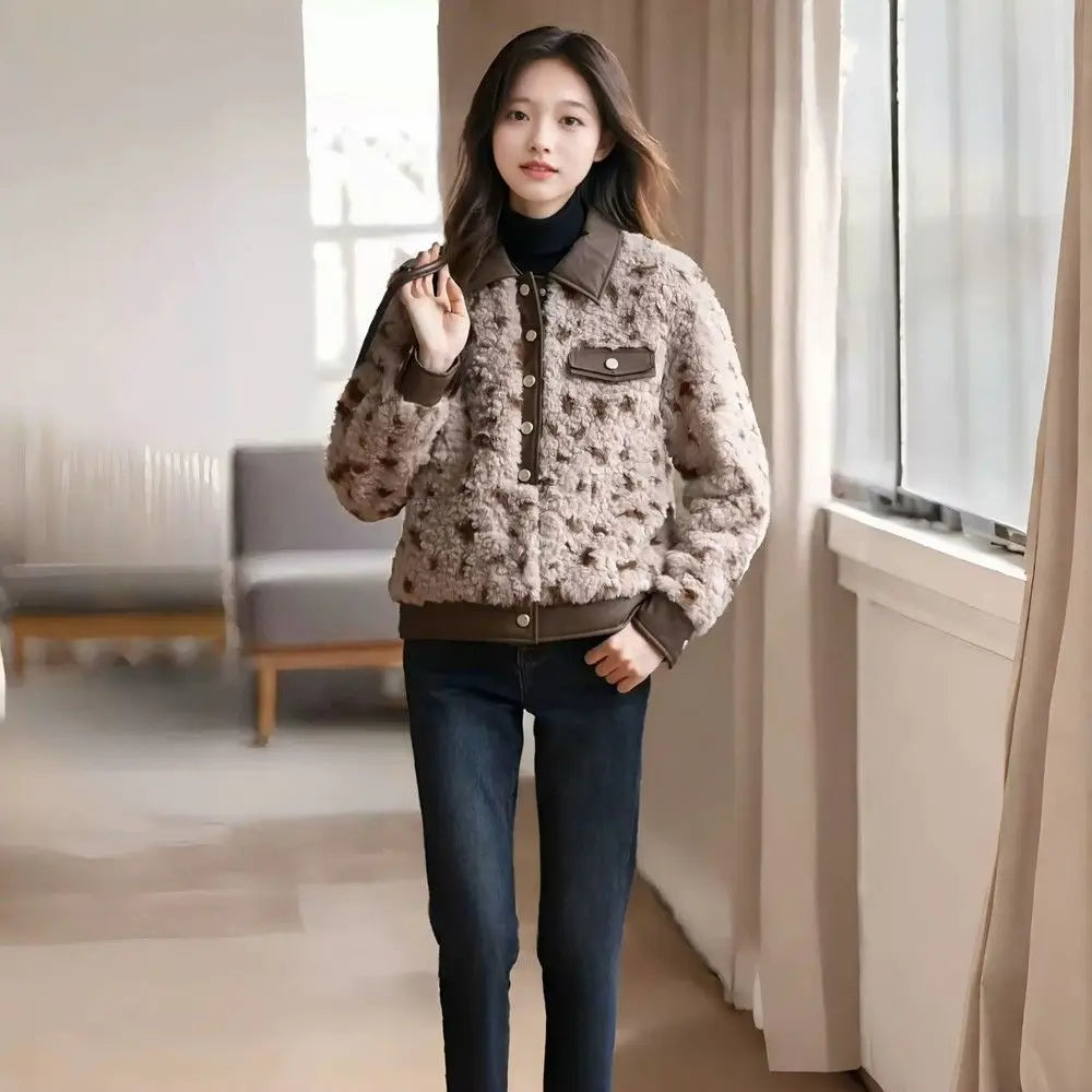 Women's Lazy Wind Lamb Wool Patchwork Short Coat