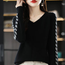 Women's Loose Fit V-Neck Cashmere Wool Sweater