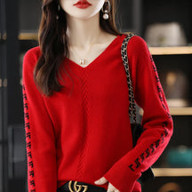 Women's Loose Fit V-Neck Cashmere Wool Sweater