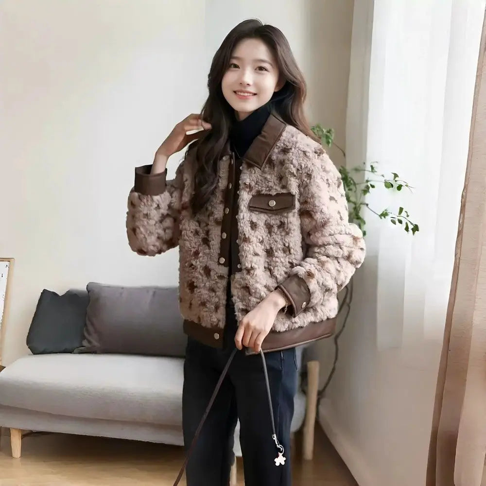 Women's Lazy Wind Lamb Wool Patchwork Short Coat