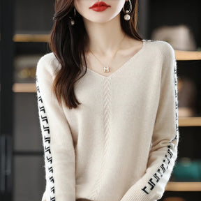 Women's Loose Fit V-Neck Cashmere Wool Sweater