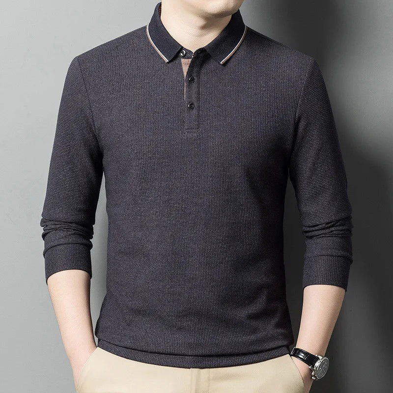 Men's Luxury Cotton Blend Long Sleeve Polo Shirt