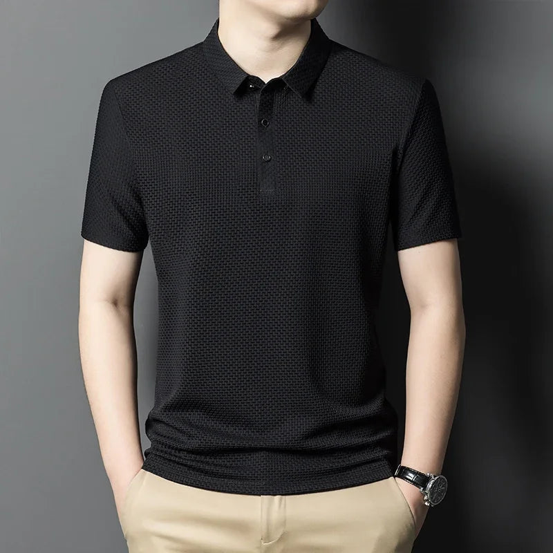 Men's Solid Color Short-Sleeve Casual Polo Shirt