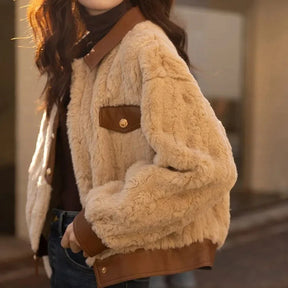 Women's Lapel Single-Breasted Patchwork Fur Coat