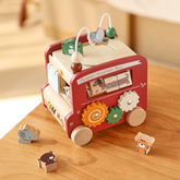 Montessori Baby Wooden Busy Bus - 5-in-1 Educational Car Toy