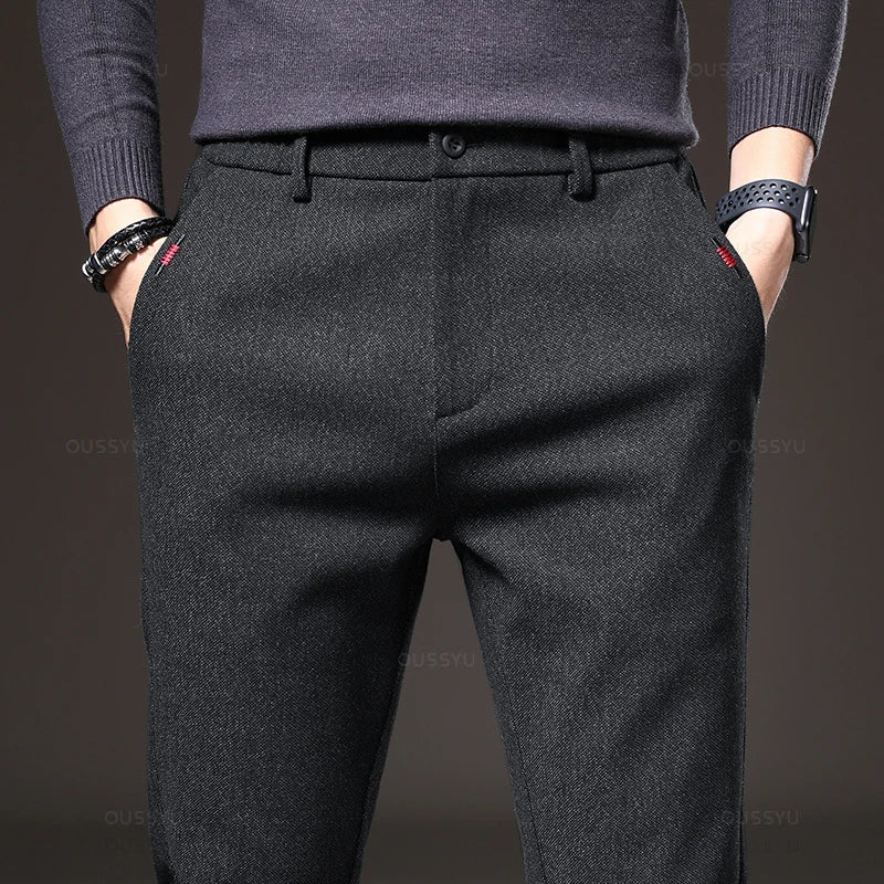 Men's Elastic Waist Slim Fit Cotton Trousers